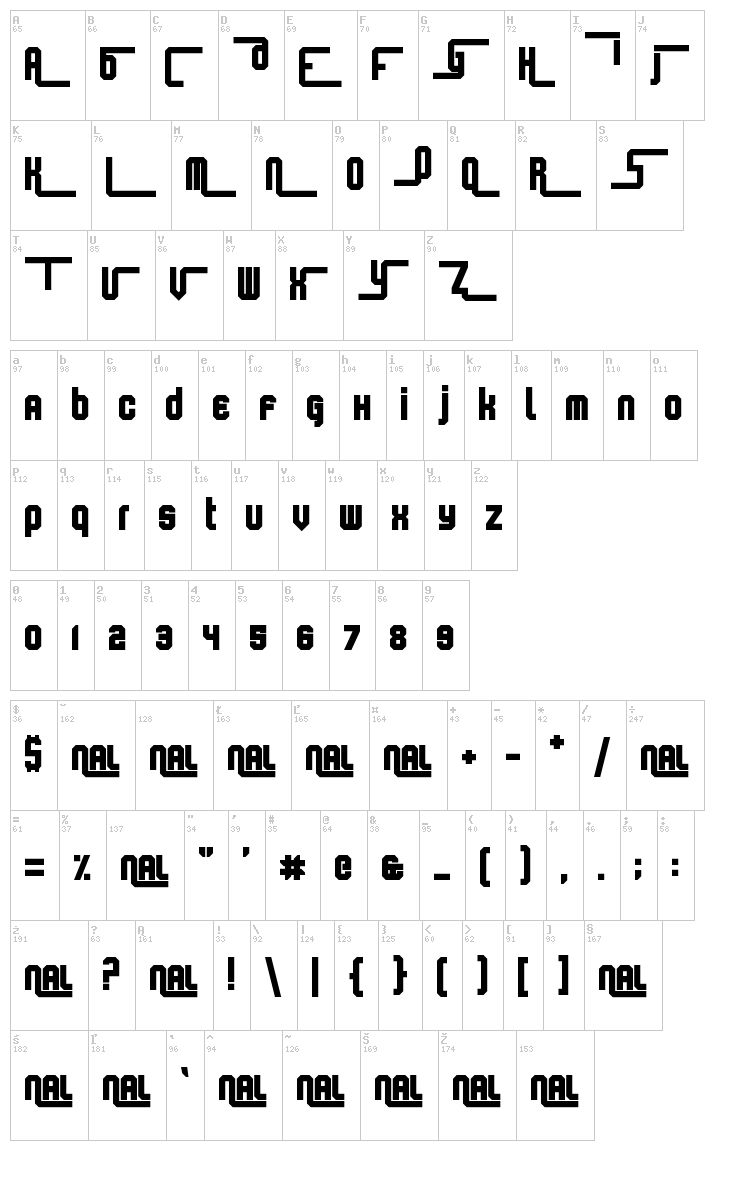 Keyboard Warrior font map